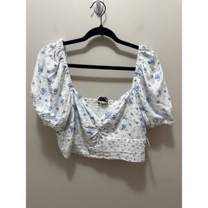 Arula Blue Floral Smocked Puff Sleeve Top Blouse – Size 0X cottagecore